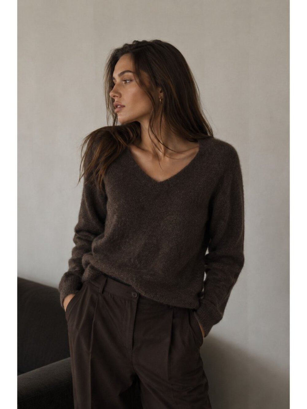 Halogen Cashmere Sweater Women Petite Small Brown V Neck Soft Luxury Knit